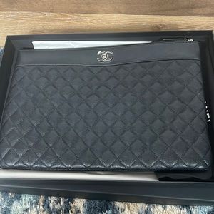 Chanel O case clutch. Black with silver.